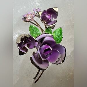 Vintage Spray of Purple Roses Pin